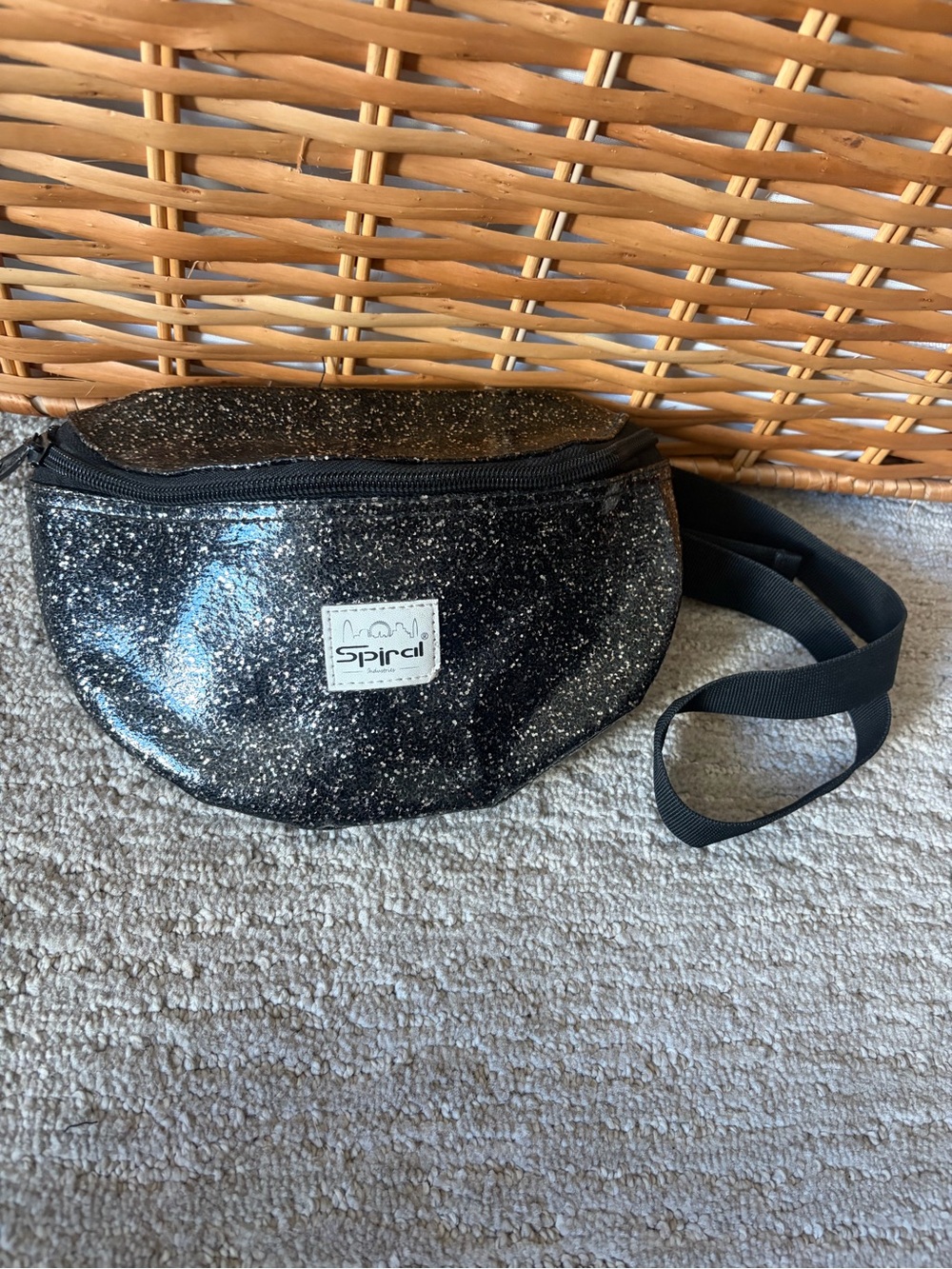 Spiral Black Glitter Fanny Pack